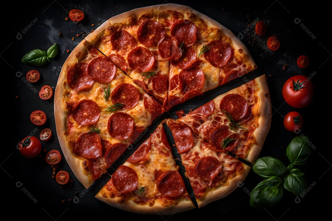 Deliciosa pizza sobre uma mesa de pizzaria