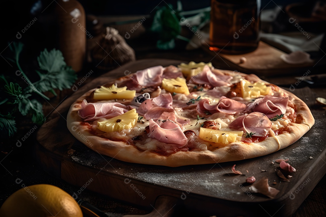 Deliciosa pizza sobre uma mesa de pizzaria