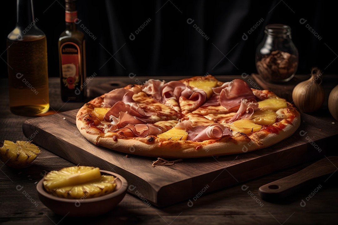 Deliciosa pizza sobre uma mesa de pizzaria
