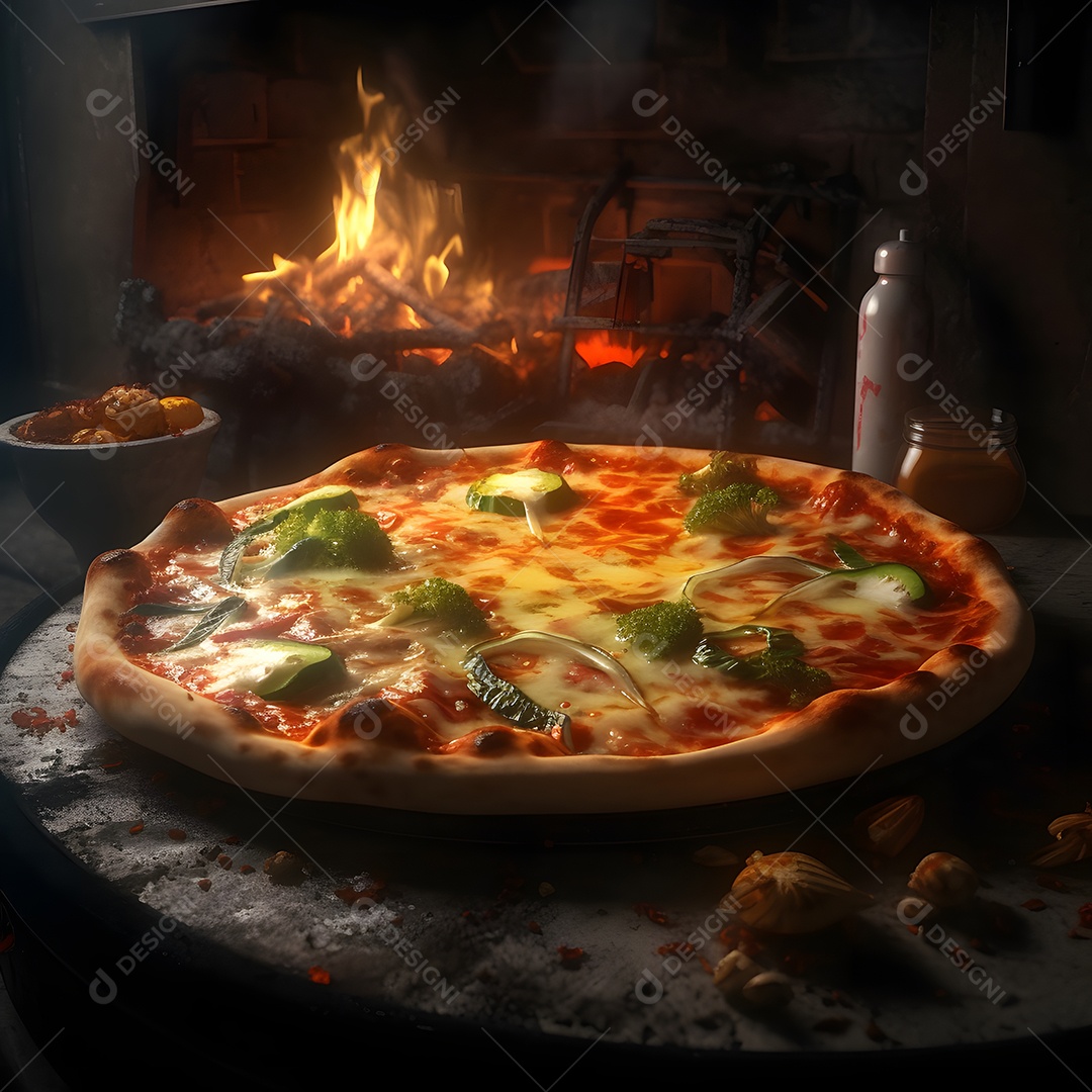 Deliciosa pizza sobre uma mesa de pizzaria