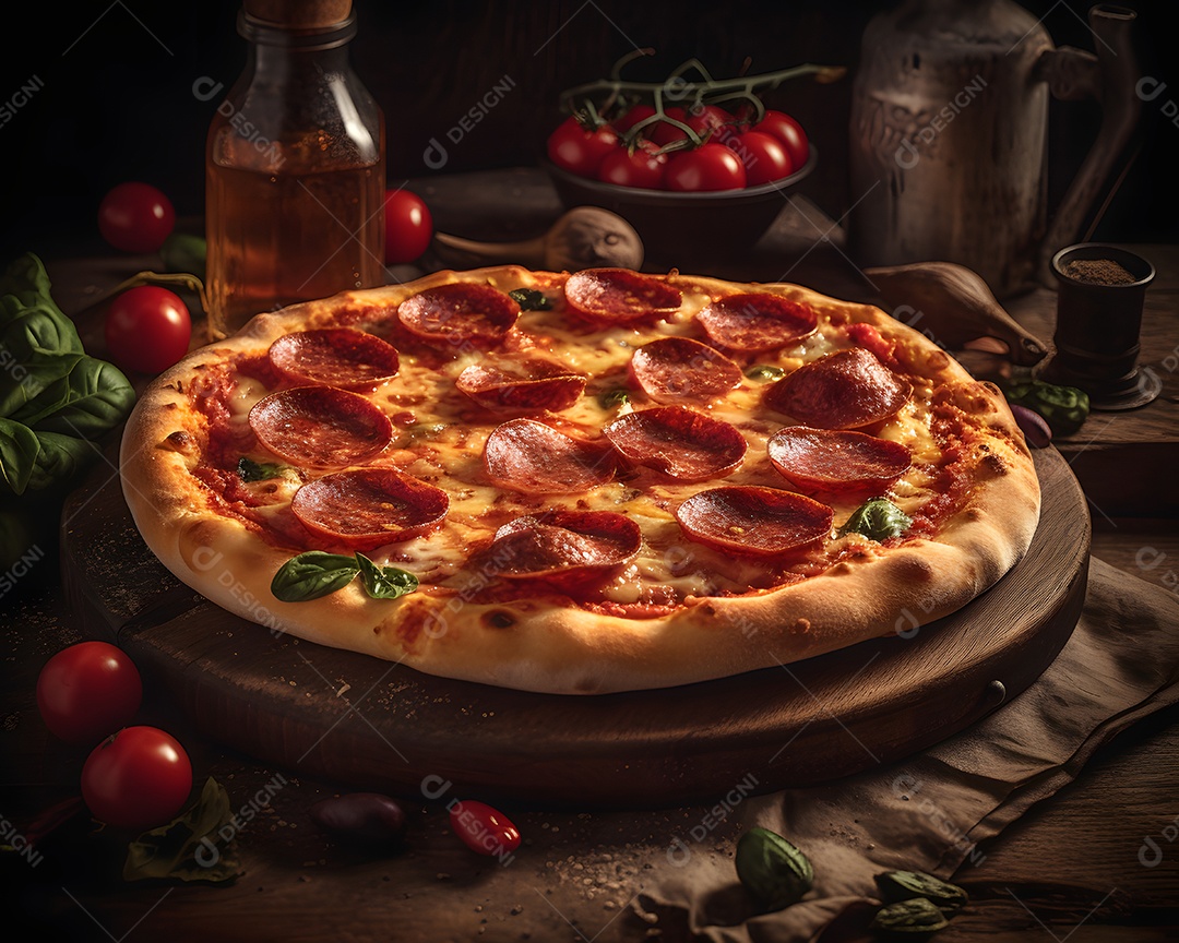 Deliciosa pizza sobre uma mesa de pizzaria