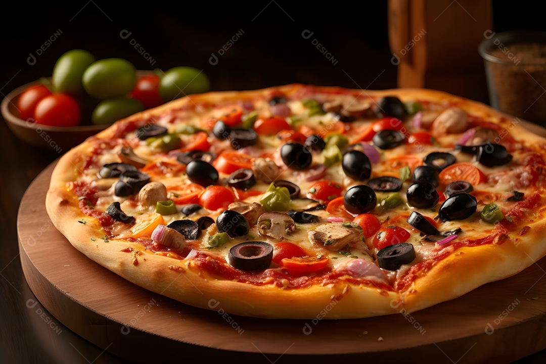 Deliciosa pizza sobre uma mesa de pizzaria