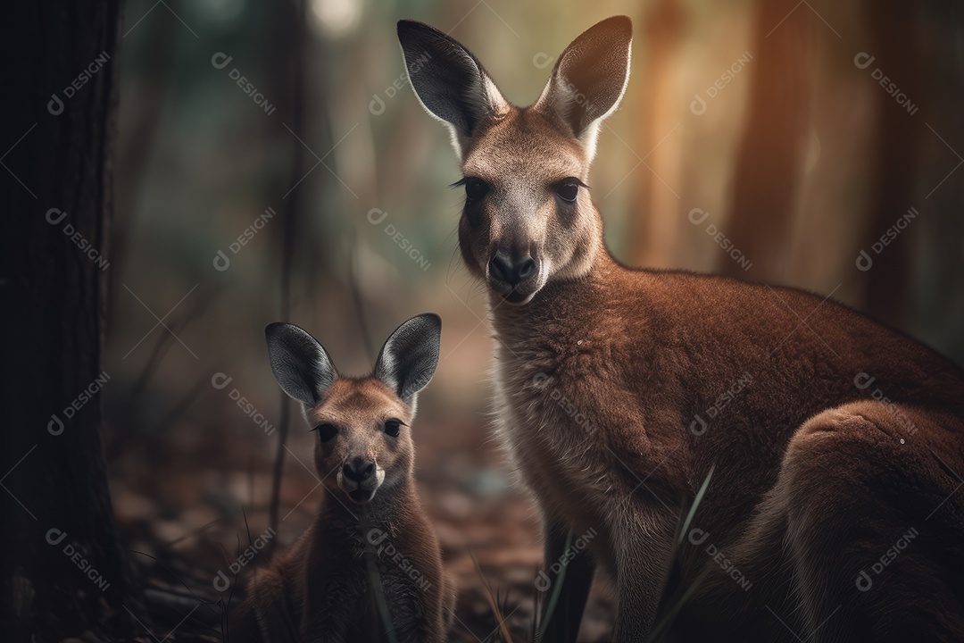 Cangurus olhando para a câmera fundo bonito gerado por IA