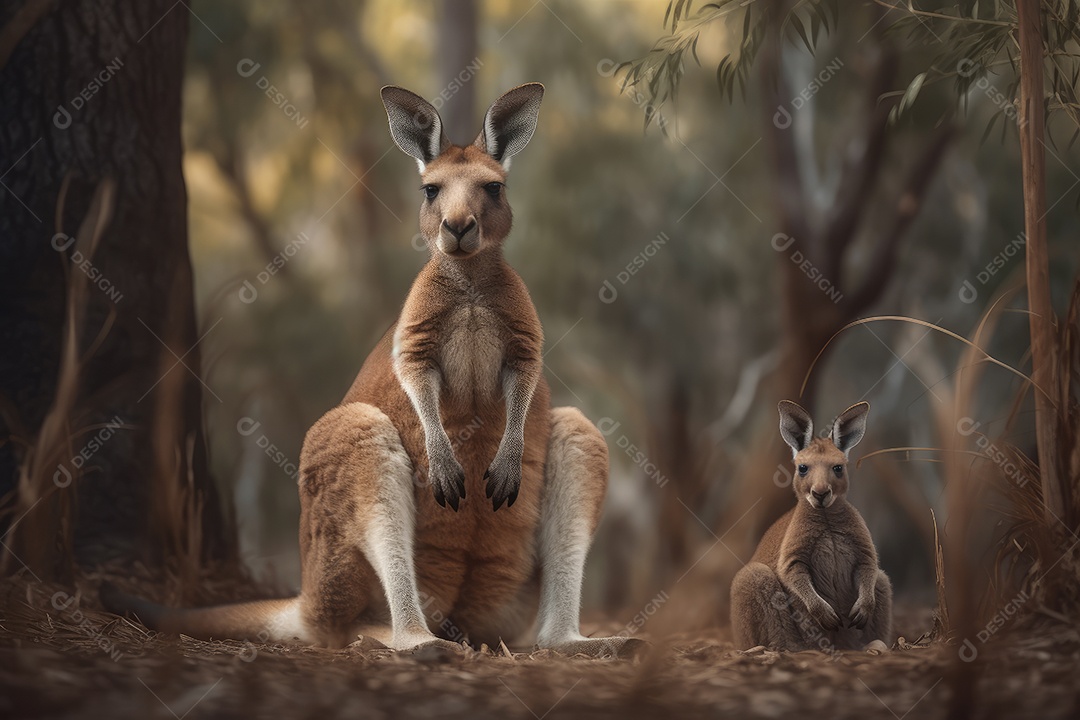 Cangurus olhando para a câmera fundo bonito gerado por IA
