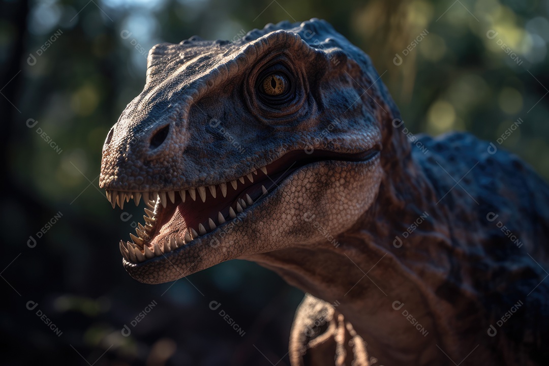 Dinossauro rex olhando para a câmera lindo fundo gerado por IA