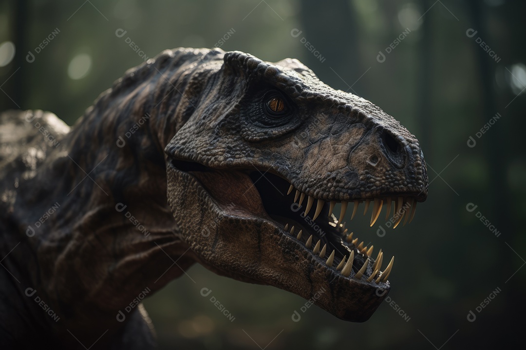 Dinossauro rex olhando para a câmera lindo fundo gerado por IA
