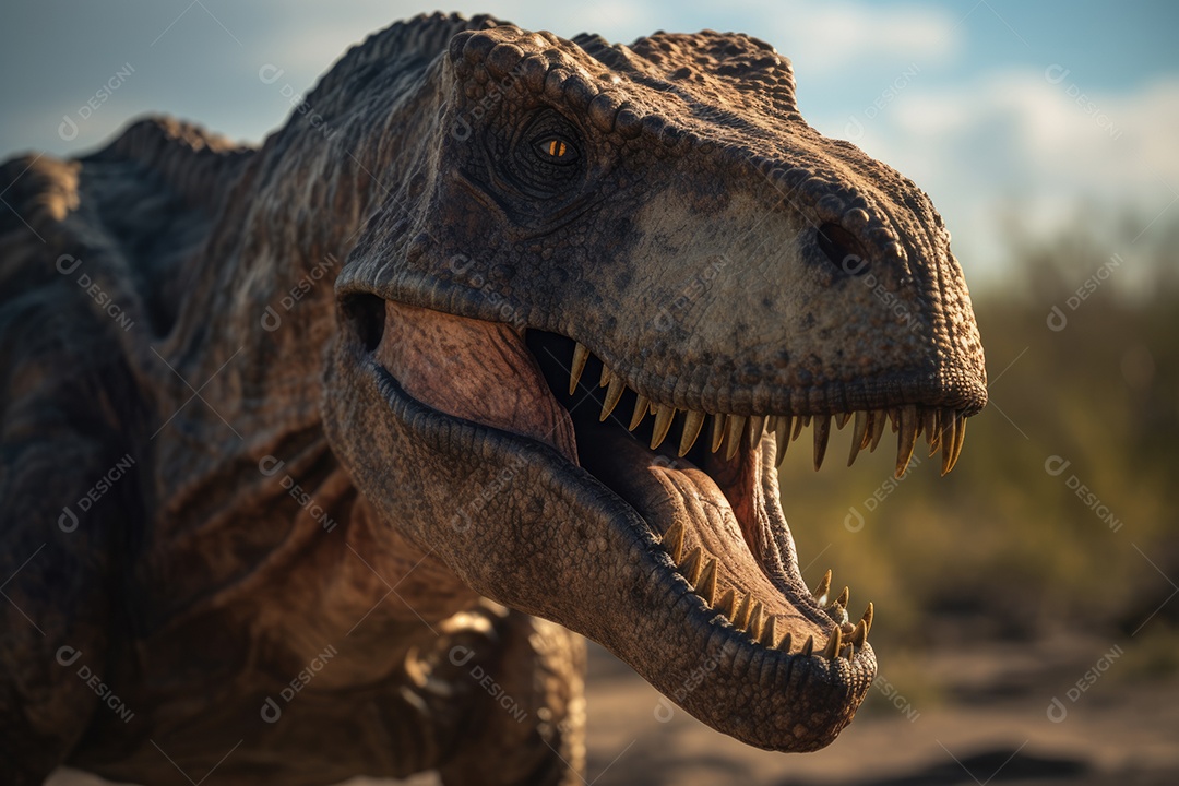 Dinossauro rex olhando para a câmera lindo fundo gerado por IA