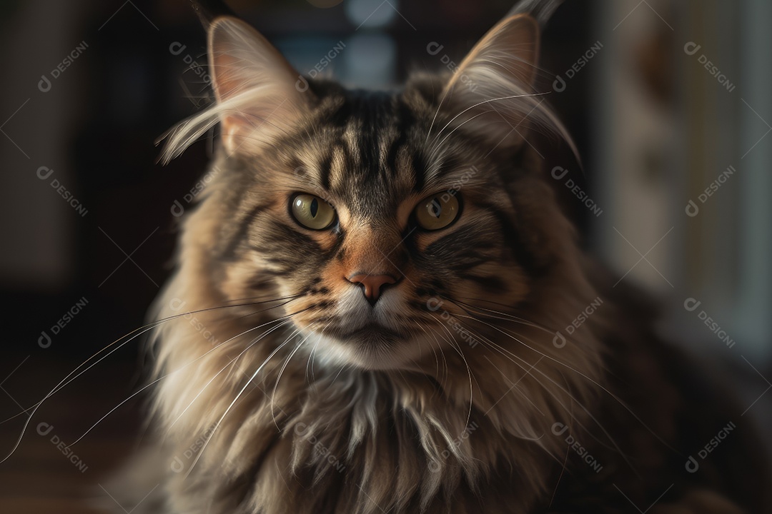 Gato Maine Coon olhando para a câmera fundo bonito gerado por IA