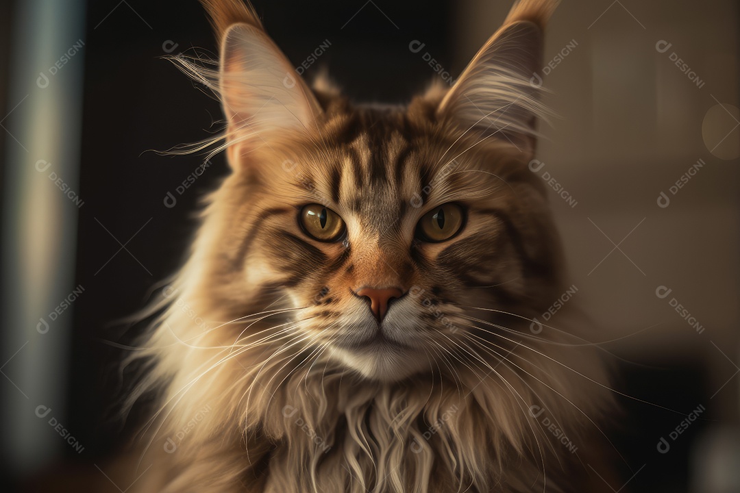 Gato Maine Coon olhando para a câmera fundo bonito gerado por IA