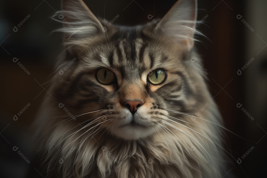 Gato Maine Coon olhando para a câmera fundo bonito gerado por IA