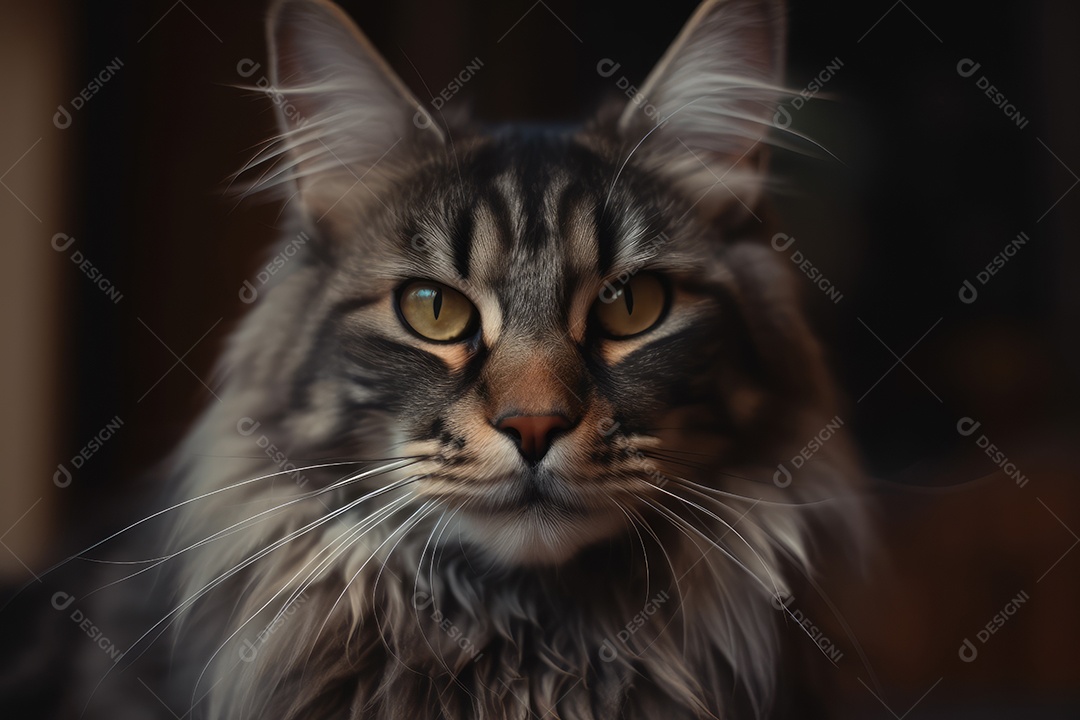 Gato Maine Coon olhando para a câmera fundo bonito gerado por IA