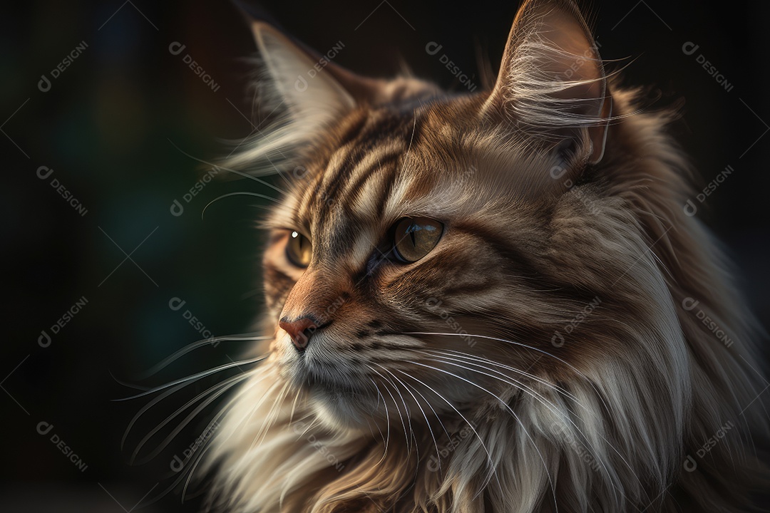 Gato Maine Coon olhando para a câmera fundo bonito gerado por IA