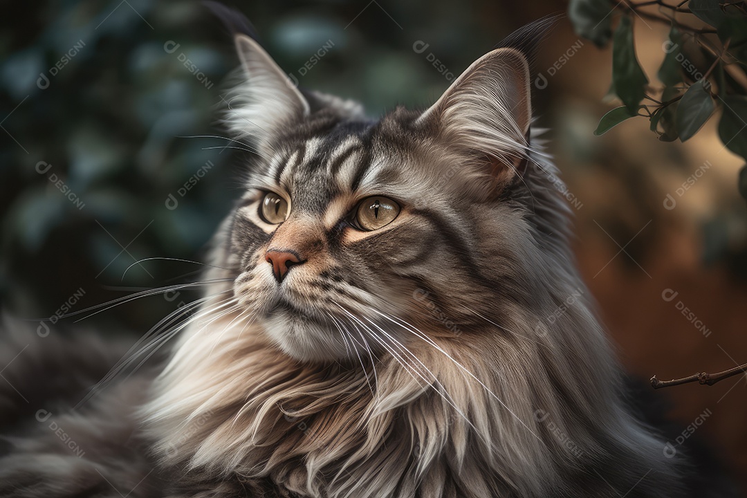 Gato Maine Coon olhando para a câmera fundo bonito gerado por IA