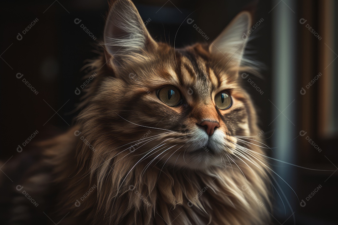 Gato Maine Coon olhando para a câmera fundo bonito gerado por IA
