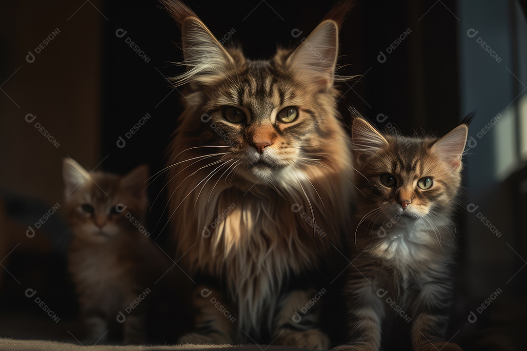 Gatos Maine Coon olhando para a câmera fundo bonito gerado por IA