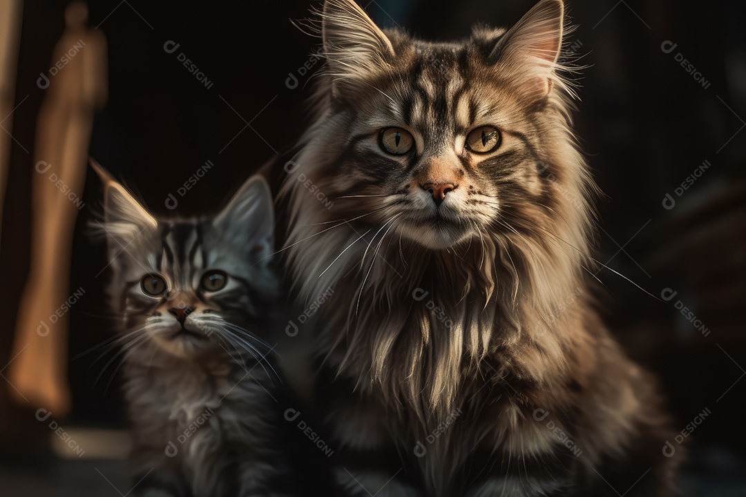 Gatos Maine Coon olhando para a câmera fundo bonito gerado por IA