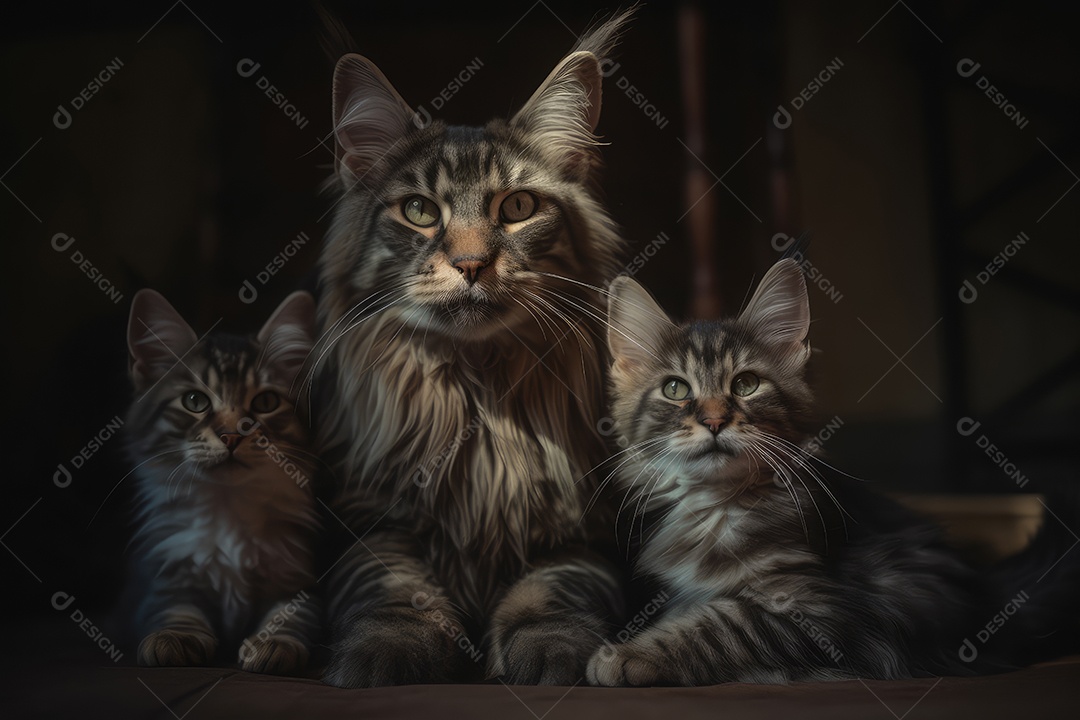 Gatos Maine Coon olhando para a câmera fundo bonito gerado por IA