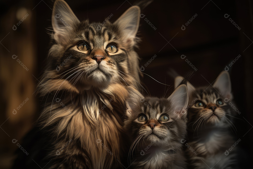 Gatos Maine Coon olhando para a câmera fundo bonito gerado por IA