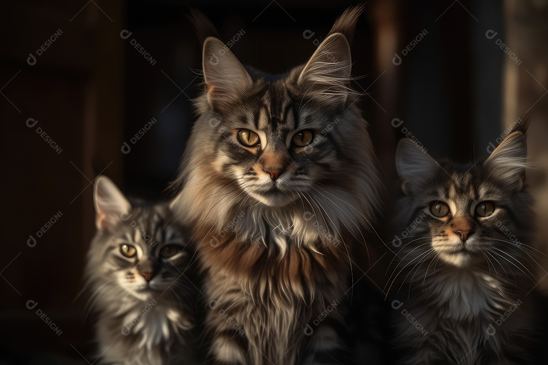 Gatos Maine Coon olhando para a câmera fundo bonito gerado por IA