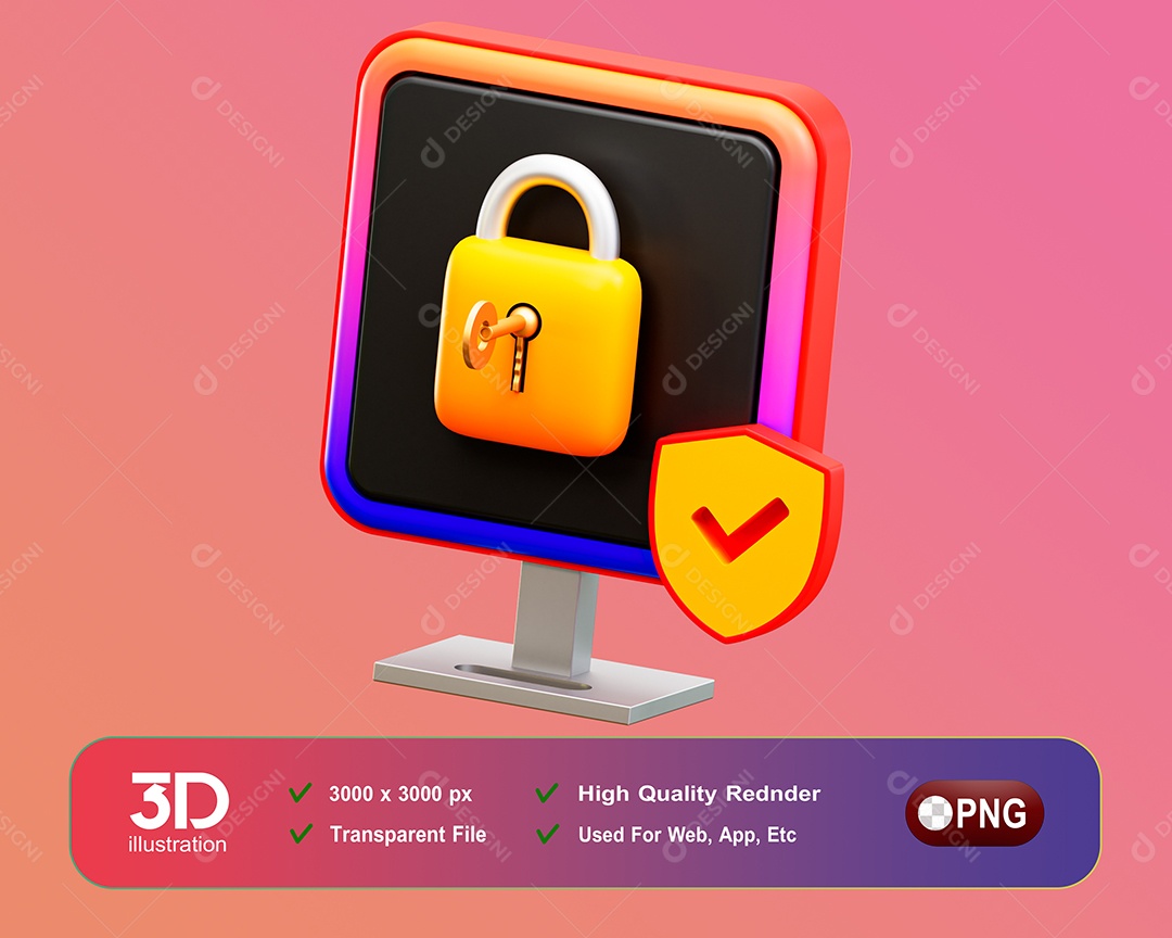 Elemento 3D Computador Com Ícones De Cadeado Para Composição PSD