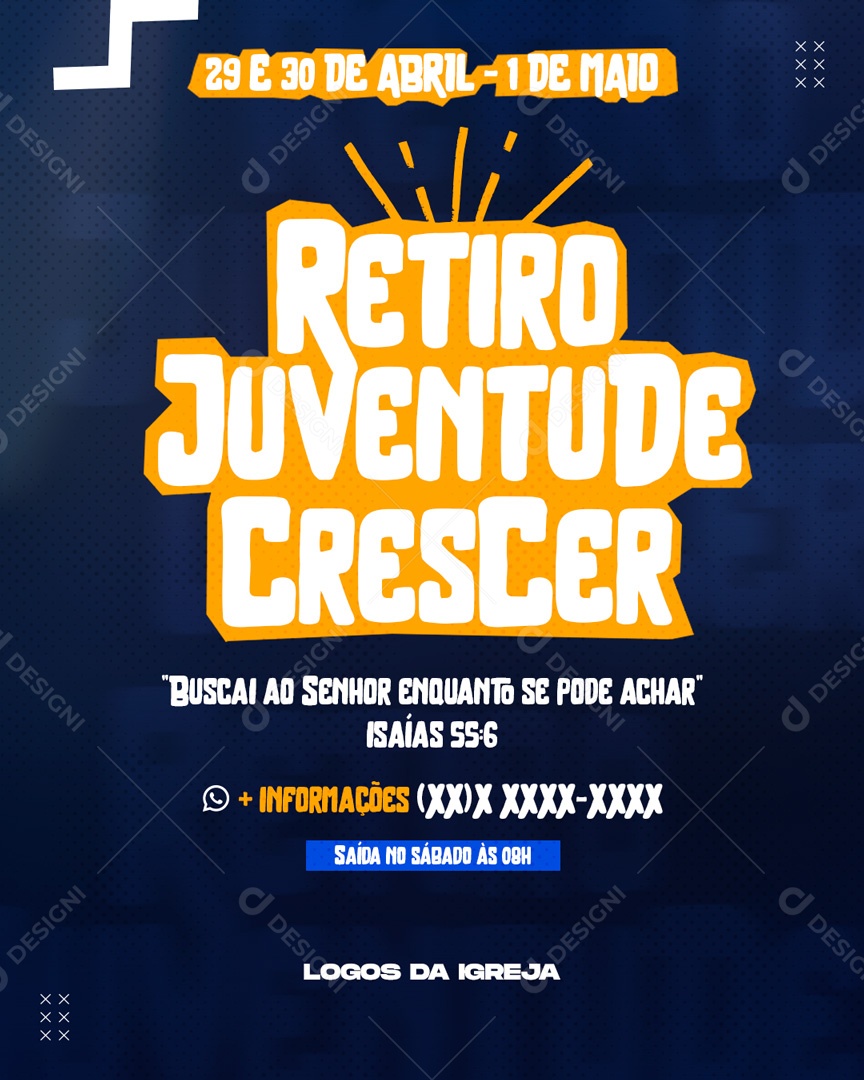 Social Media Retiro Juventude Crescer 01 De Maio PSD Editavel