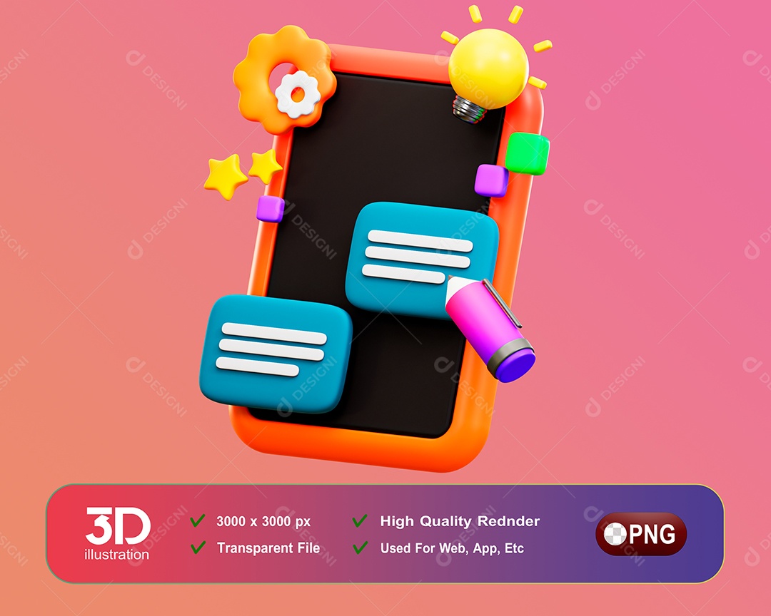 Elemento 3D Smartfone Para Composição PSD