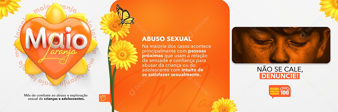 Carrossel Maio Laranja Mês de Combate Ao Abuso e Exploração Sexual de Crianças e Adolescentes Social Media PSD Editável