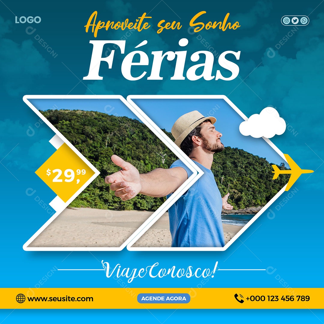 Social Media Aproveite Suas Férias PSD Editável