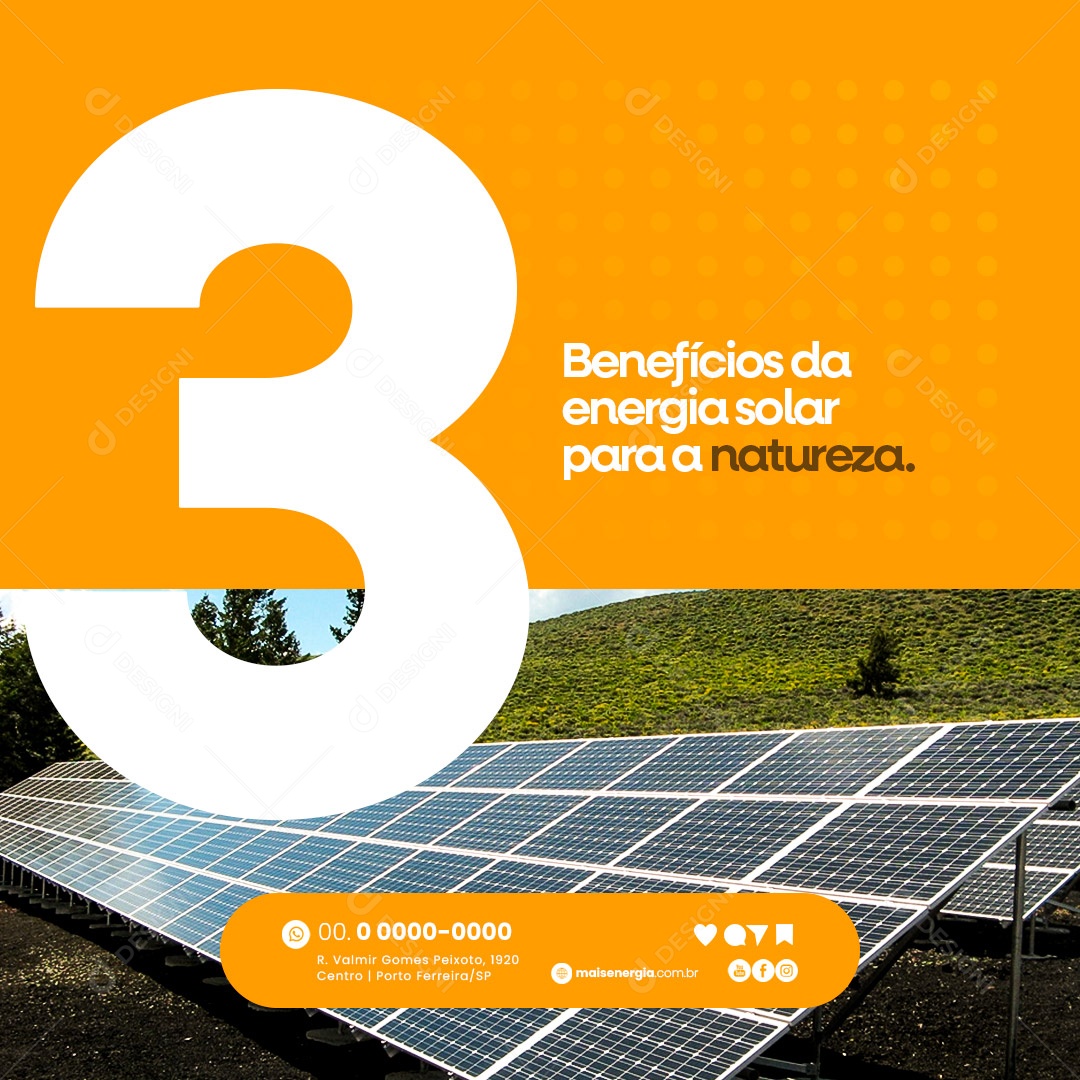 Social Media 3 Benefícios da Energia Solar Para a Natureza PSD Editável