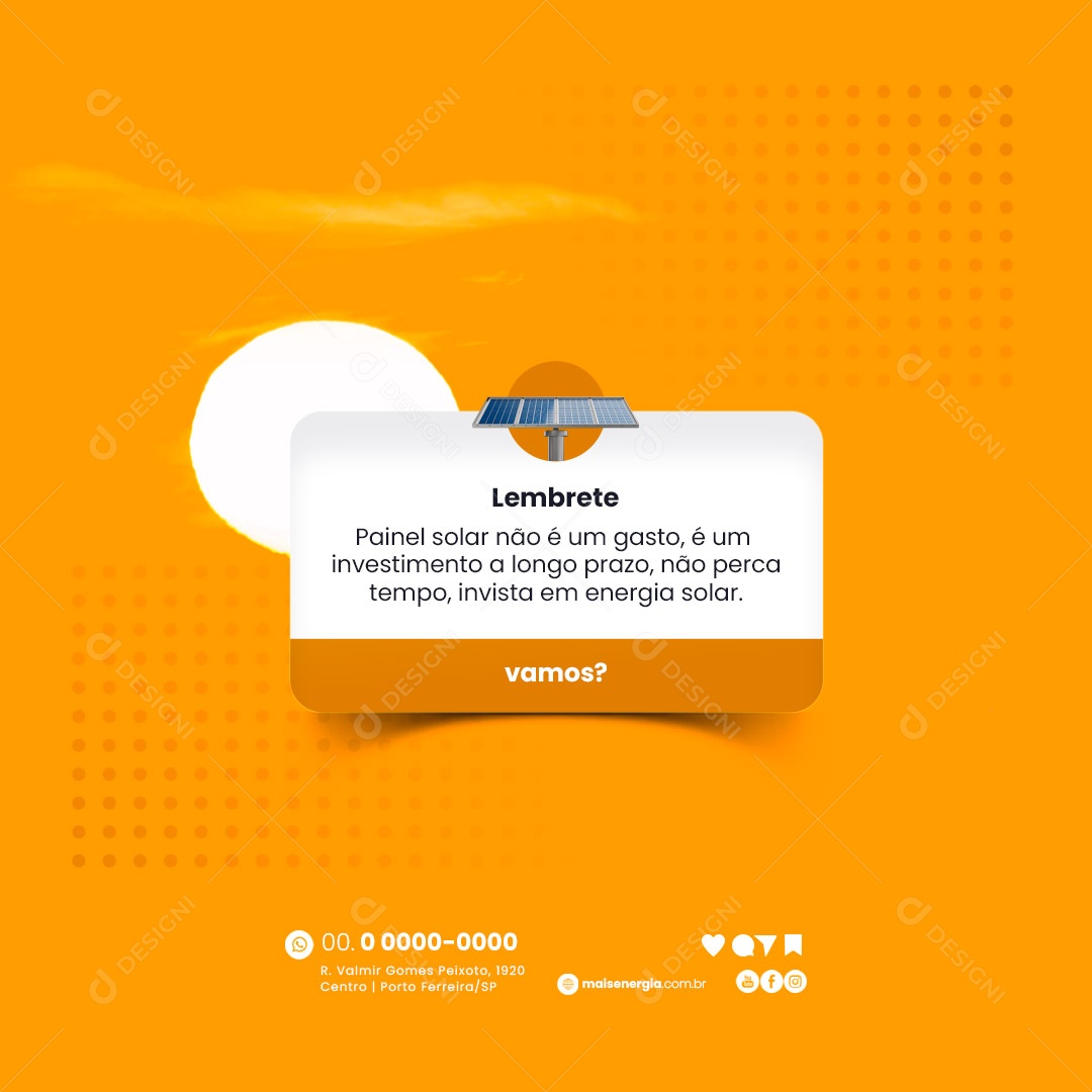 Lembrete Energia Solar Social Media PSD Editável
