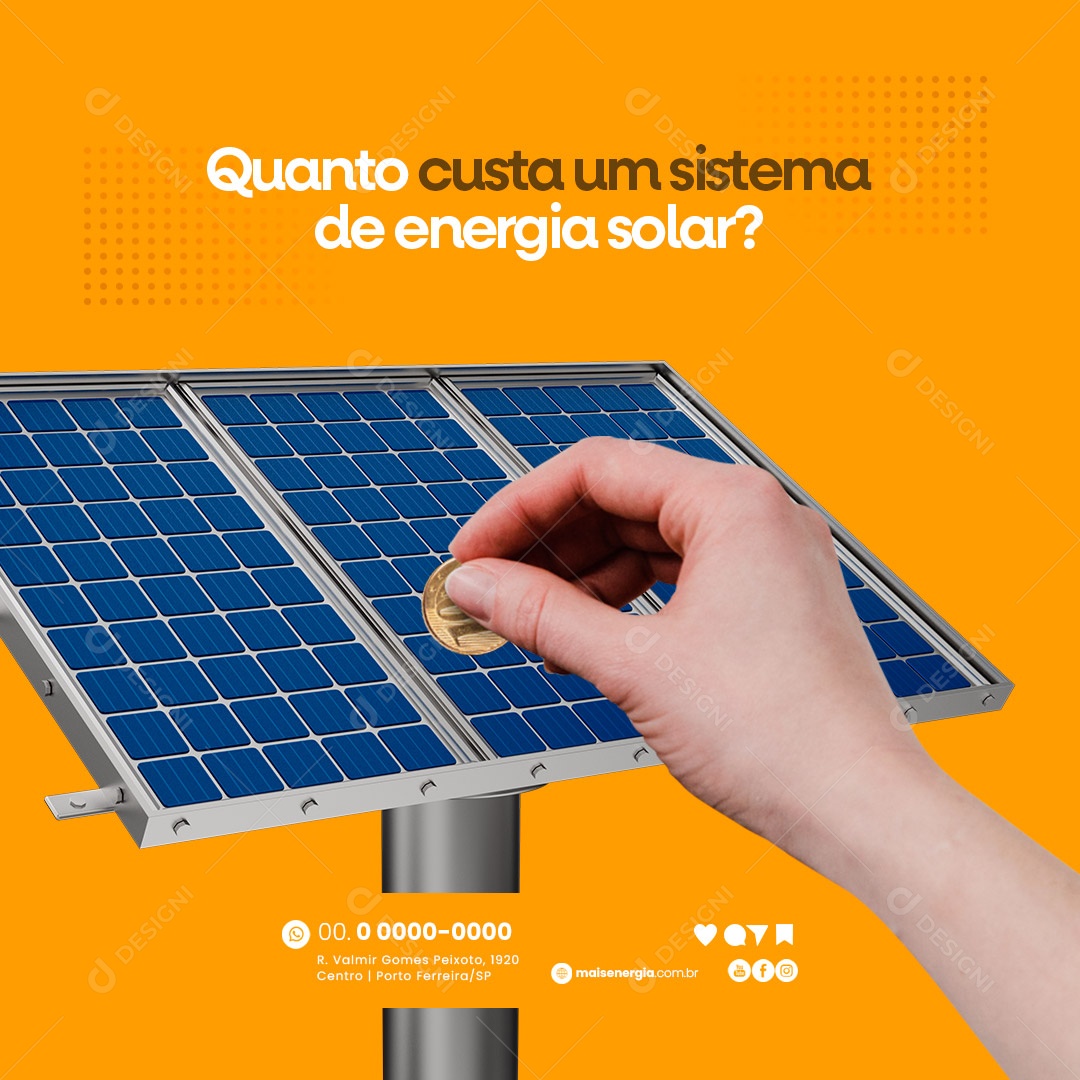Quanto Custa Um Sistema de Energia Solar? Social Media PSD Editável