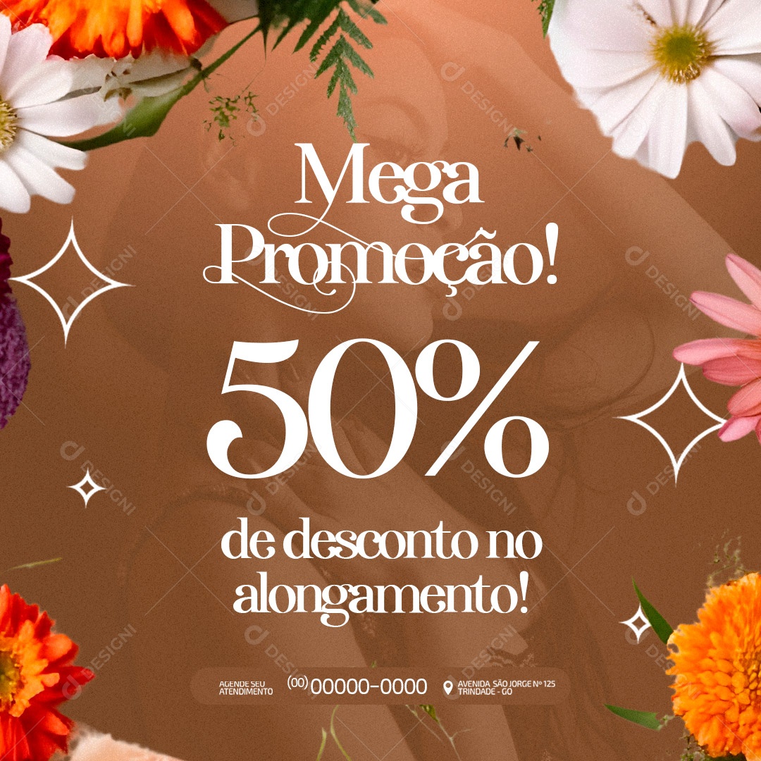 Mega Promoção! 50% de Desconto no Alongamento! Manicure Social Media PSD Editável