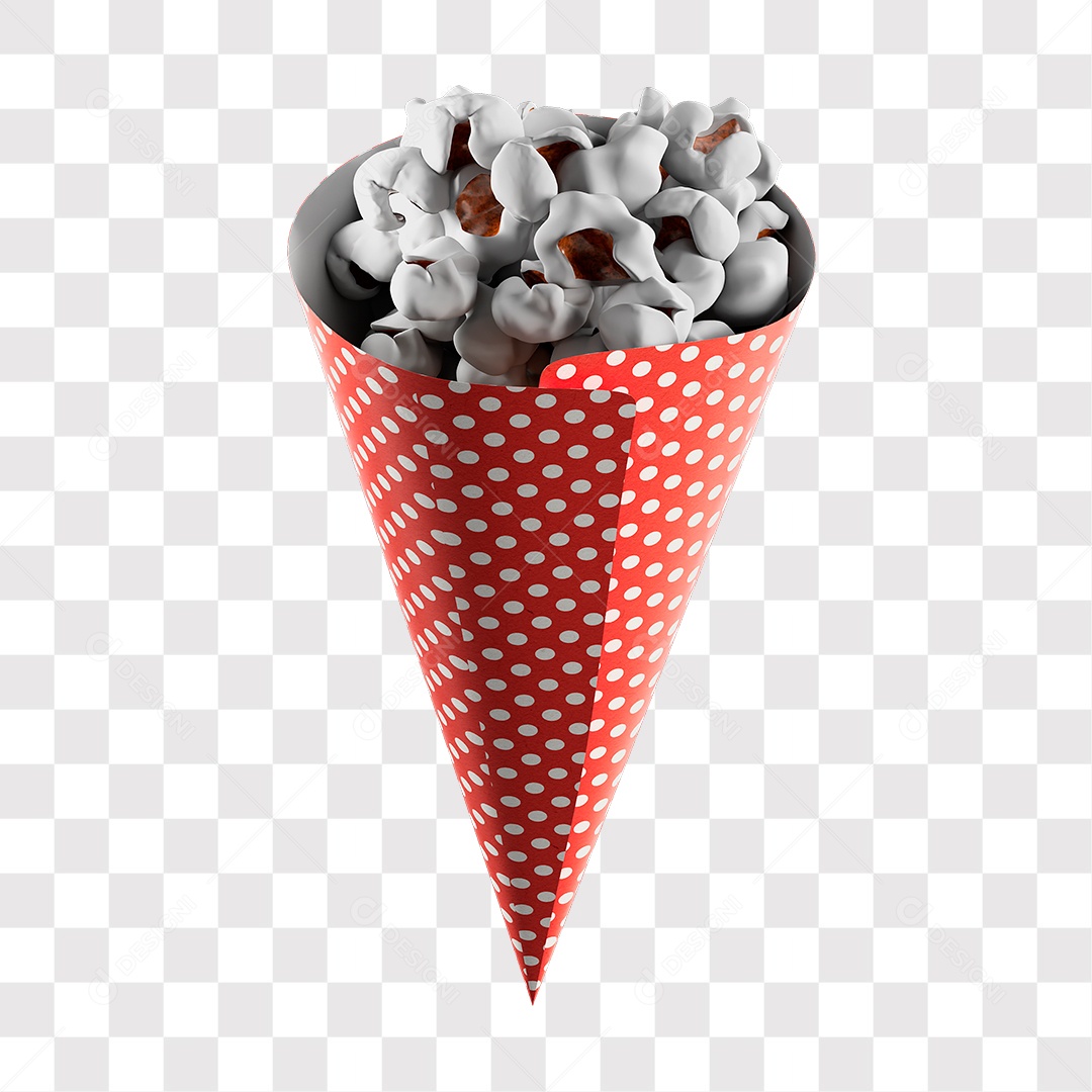 Pipoca Do Pacote Vermelho e Bolinhas Branca Elemento 3D PNG Transparente