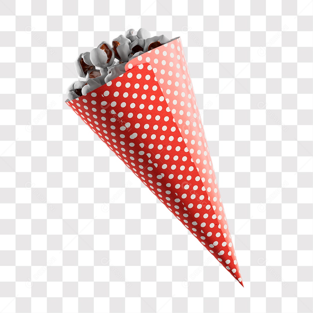 Pipoca Do Pacote Vermelho e Bolinhas Branca Elemento 3D PNG Transparente