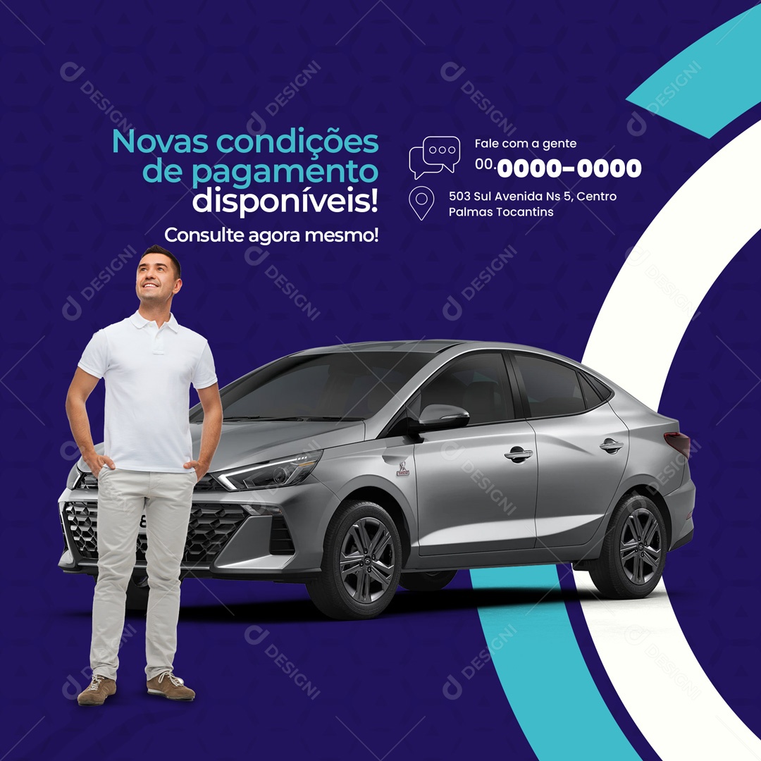 Novas Condições de Pagamento Disponíveis! Financiamento de Veículos Social Media PSD Editável