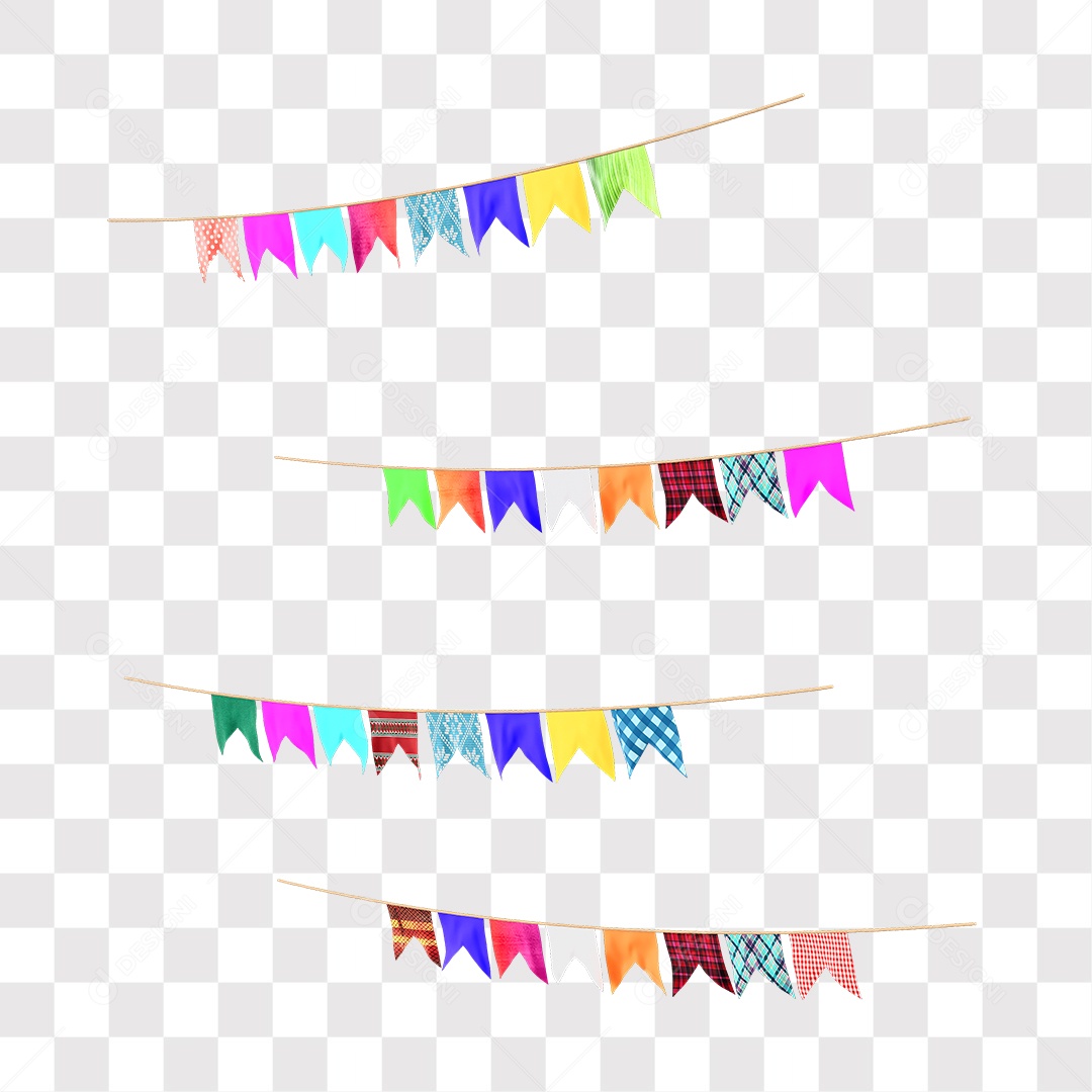 Bandeirinhas De São João Elemento 3D Para Composição PNG Transparente