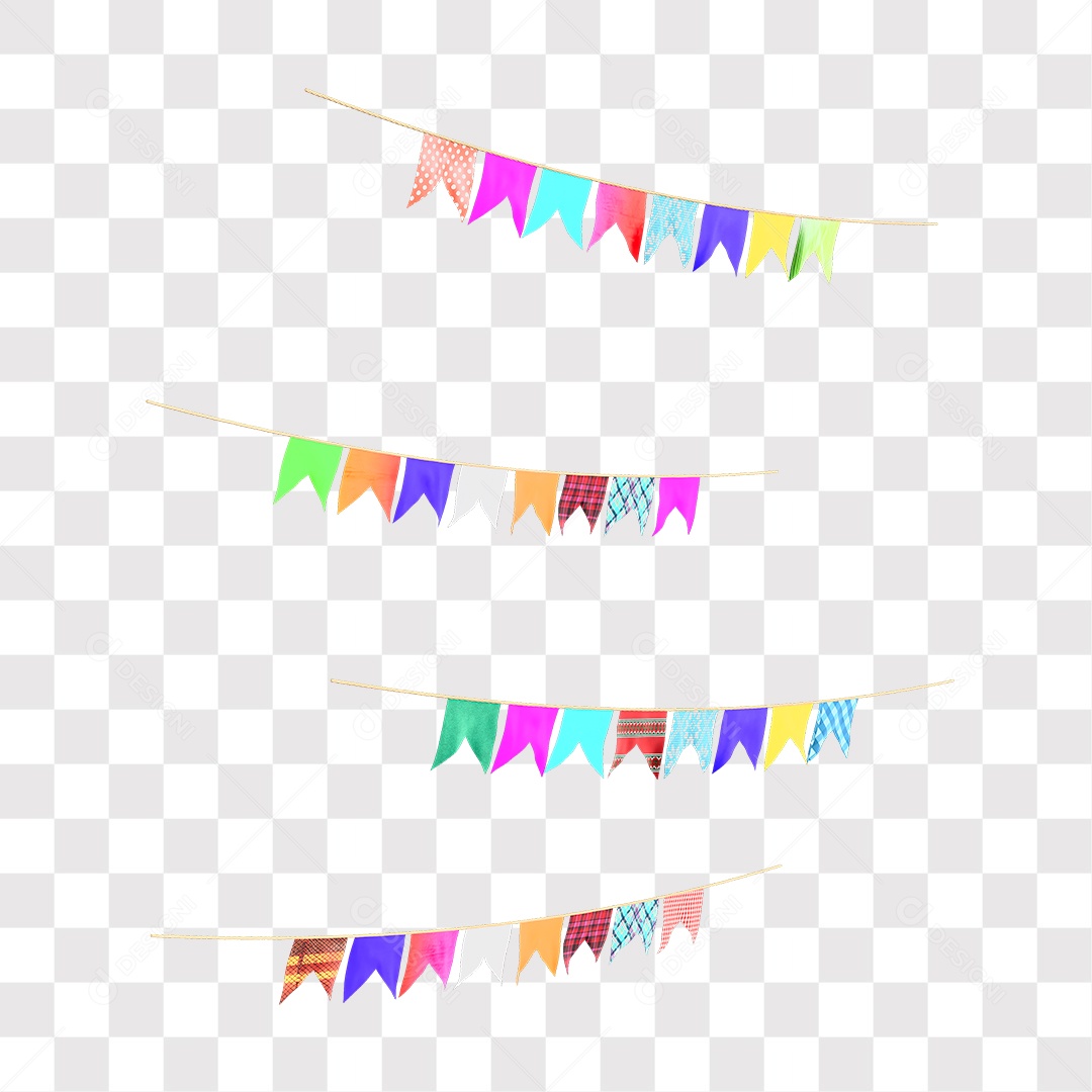 Bandeirinhas Coloridas De São João Elemento 3D Para Composição PNG Transparente