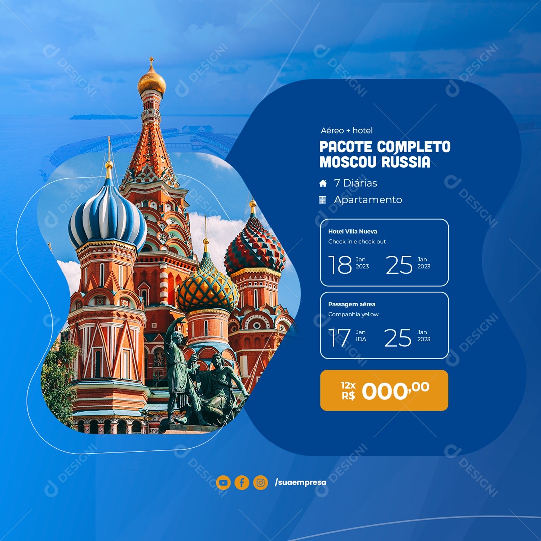 Pacote Completo Moscou Rússia Agência de Viagens Social Media PSD Editável