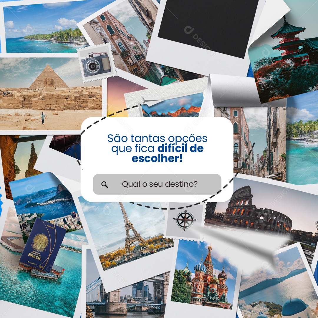 Sãos Tantas Opções que fica Difícil de Escolher! Agência de Viagens Social Media PSD Editável