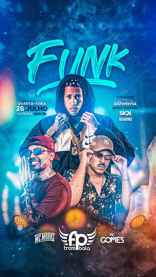 Flyer Funk Mc Maaks FB d Trem Bala MC Gomes Story Social Media PSD Editável