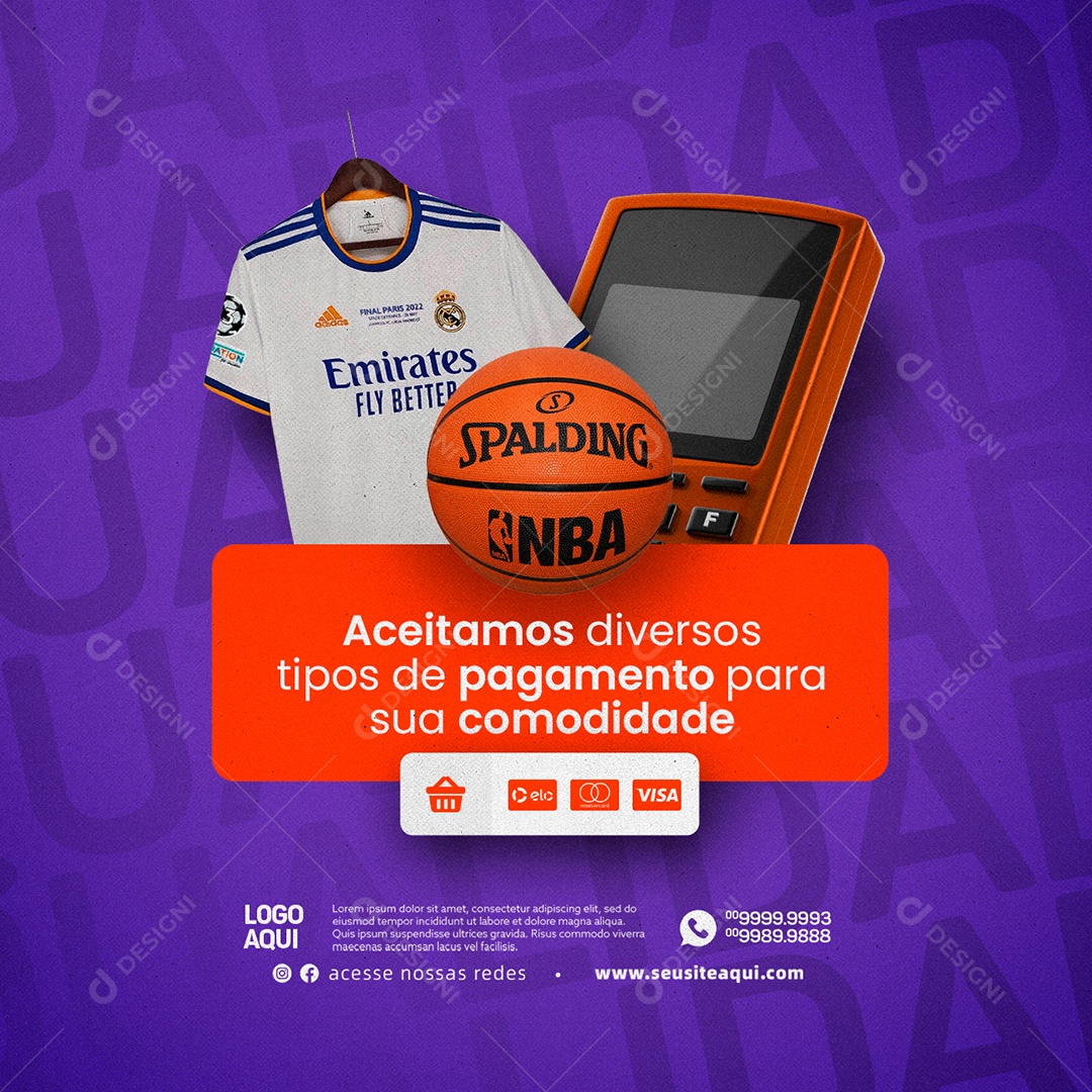 Aceitamos Diversos Tipos De Pagamento Artigos Esportivos Social Media PSD Editável