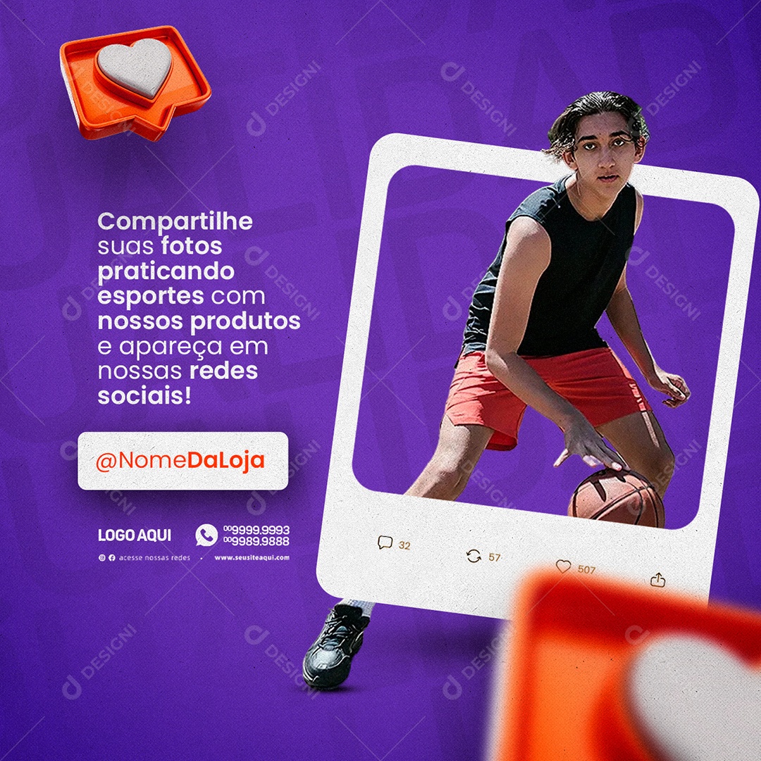 Compartilhe Suas Fotos Artigos Esportivos Social Media PSD Editável