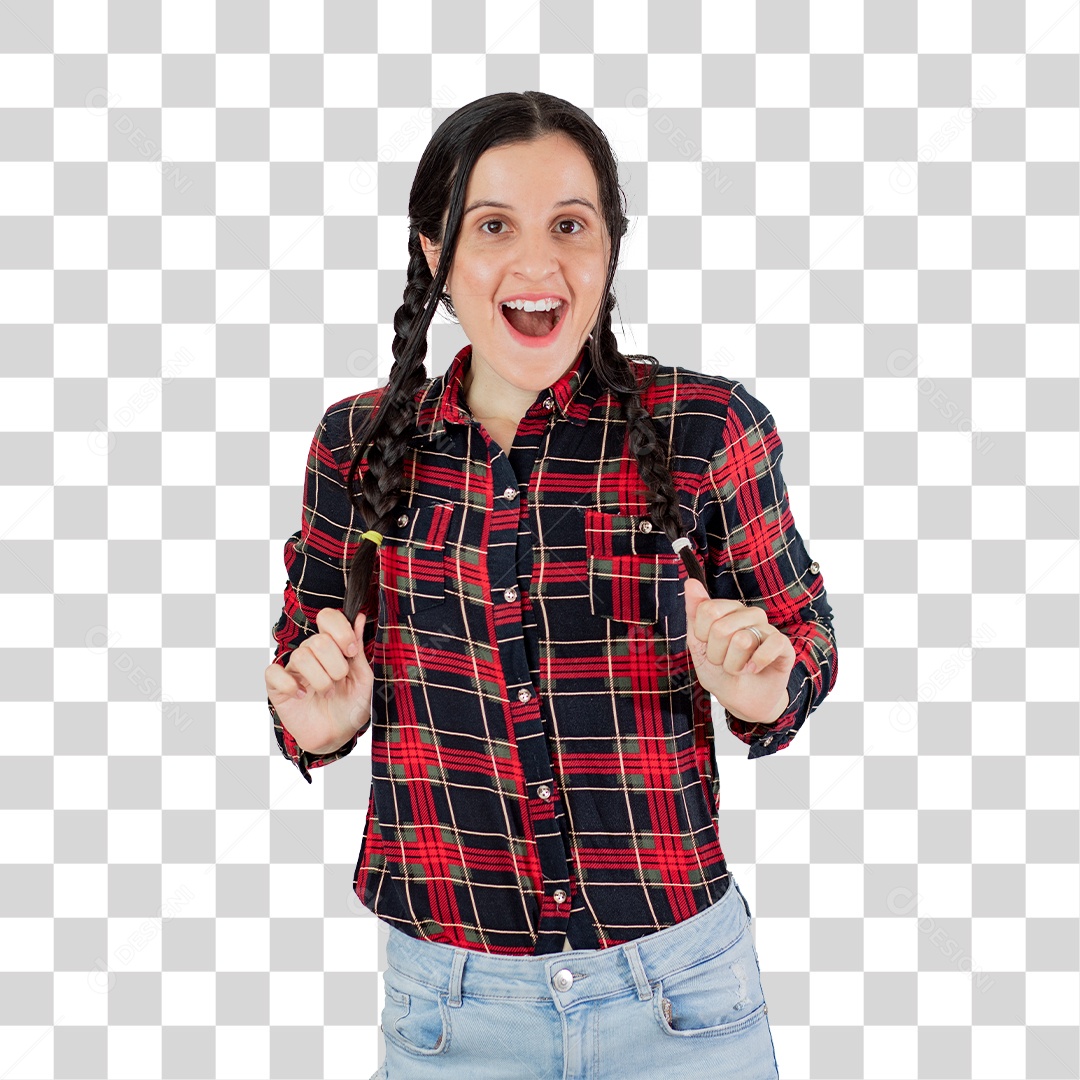 Mulher De Camisa Xadrez PNG Transparente