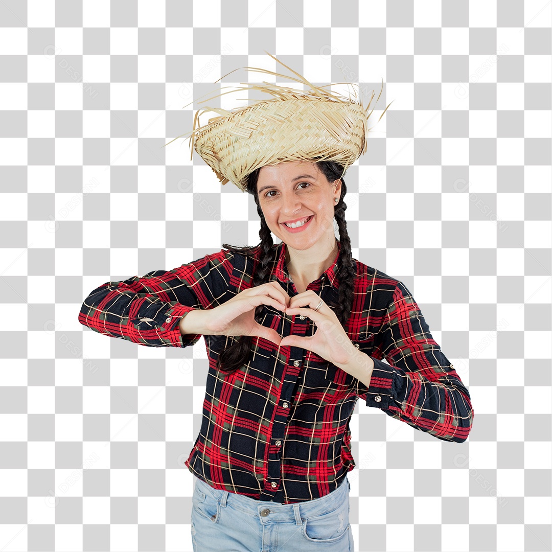 Mulher De Camisa Xadrez E Chapéu De Palha PNG Transparente