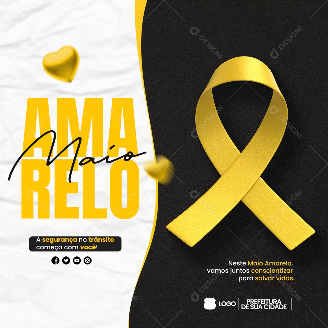 Social Media Maio Amarelo Segurança no Transito PSD Editável