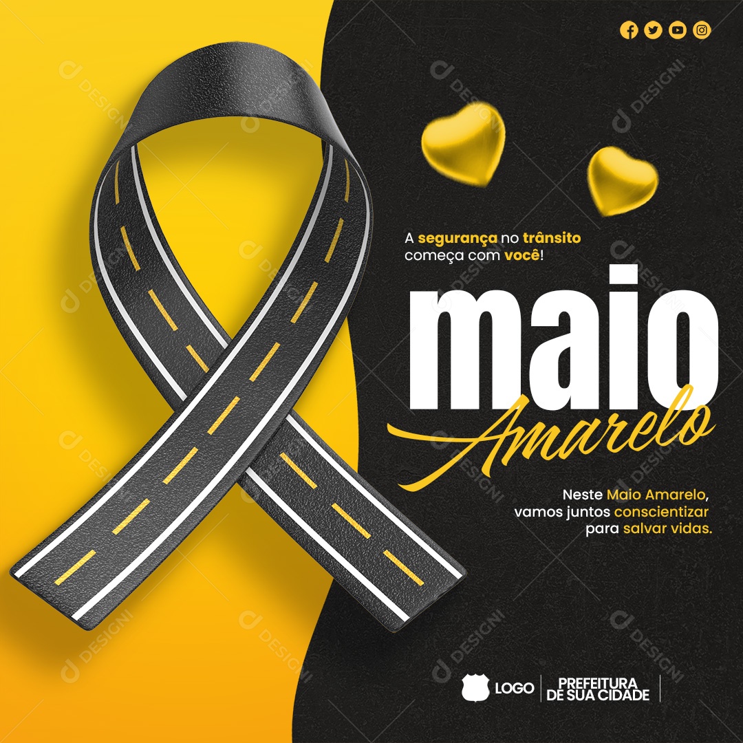 Social Media Maio Amarelo Vamos juntos Conscientizar PSD Editavel