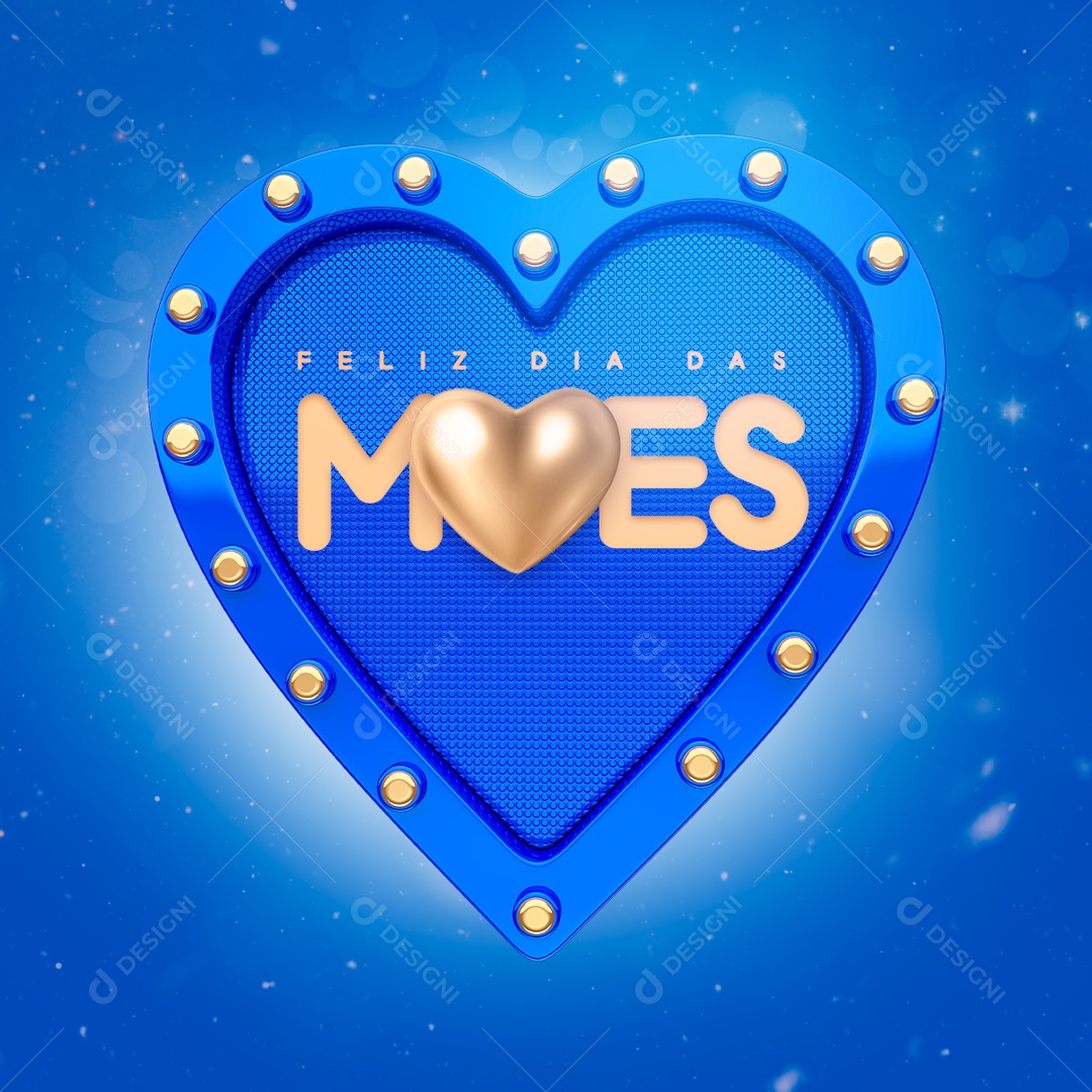 Selo 3D Feliz Dia Das Mães Coração Azul Para Composição PSD