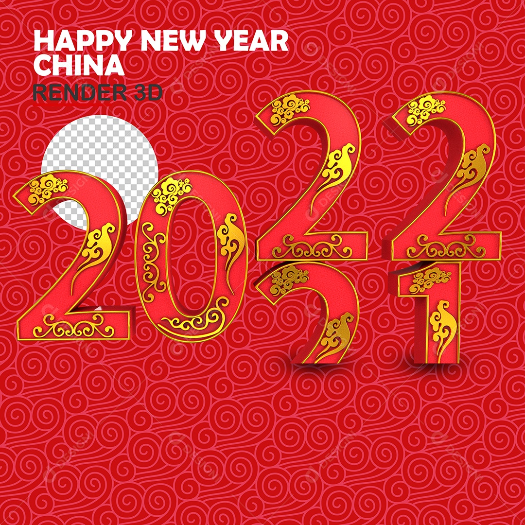 Elemento 3D Calendário Chines  Para Composição PSD