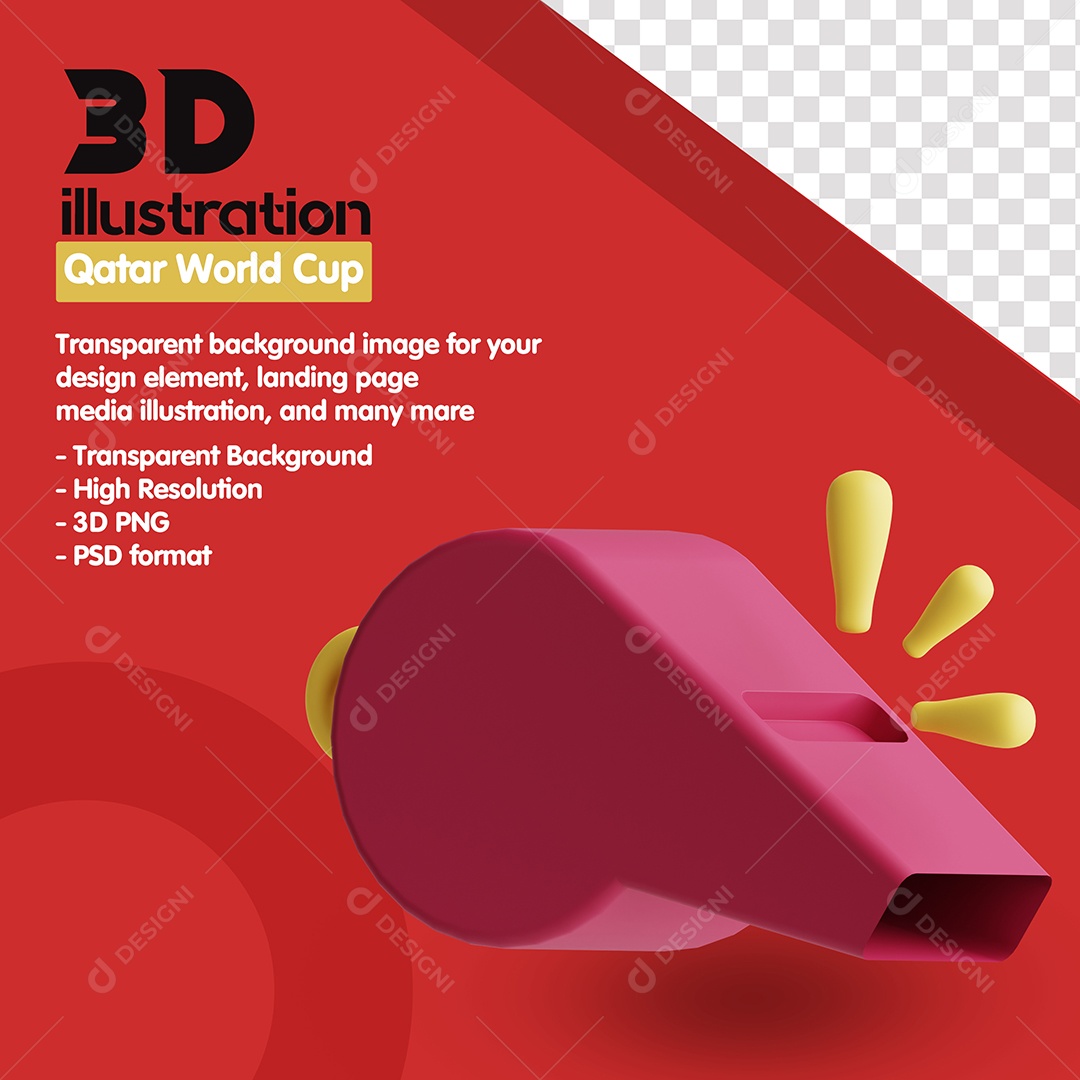Elemento 3D Apito Para Composição PSD
