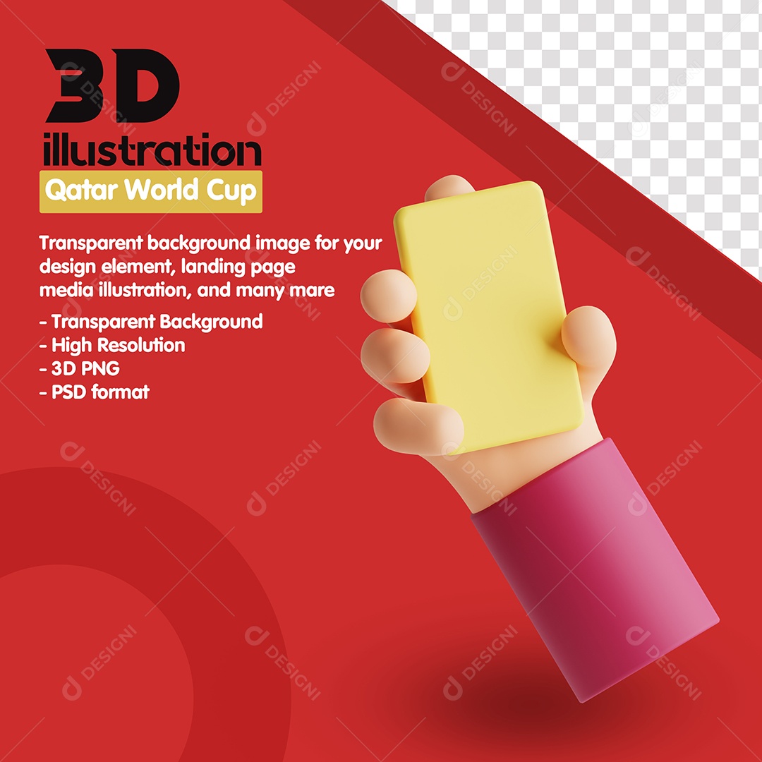 Elemento 3D Cartão  Amarelo Para Composição PSD